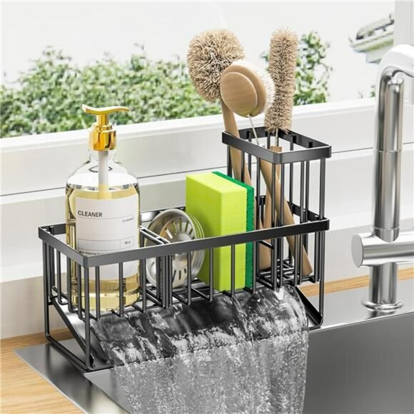 Cisily Stainless Kitchen Sink Caddy Organizer with Brush Sponge Holder Rack - Picture 1 of 7